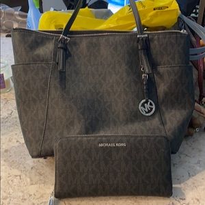 Michael Kors black bag and wallet